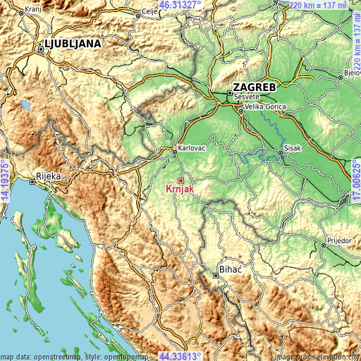 Topographic map of Krnjak