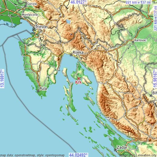 Topographic map of Krk