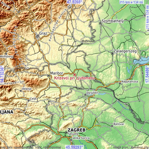 Topographic map of Križevci pri Ljutomeru