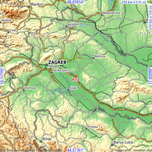 Topographic map of Križ