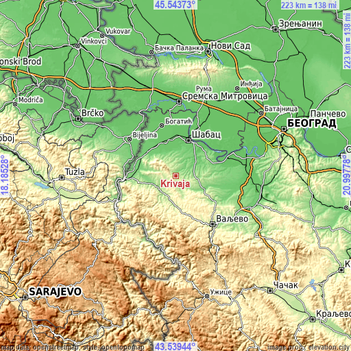 Topographic map of Krivaja