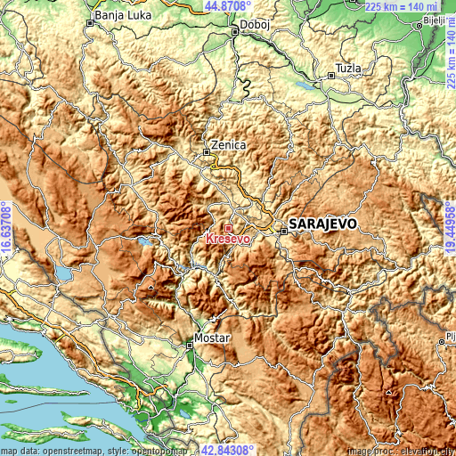 Topographic map of Kreševo