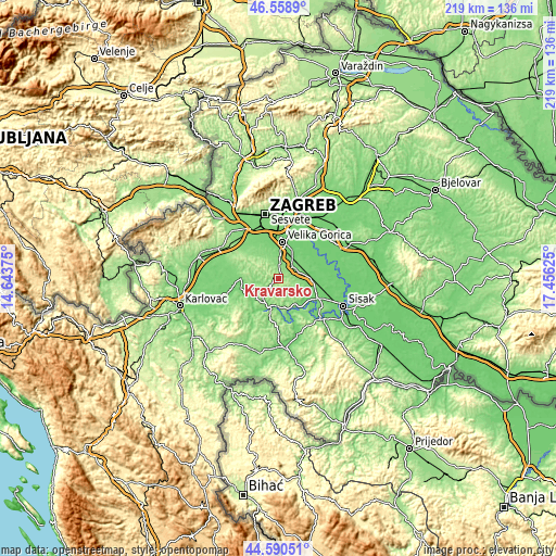 Topographic map of Kravarsko