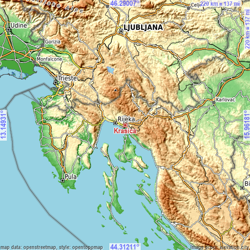 Topographic map of Krasica