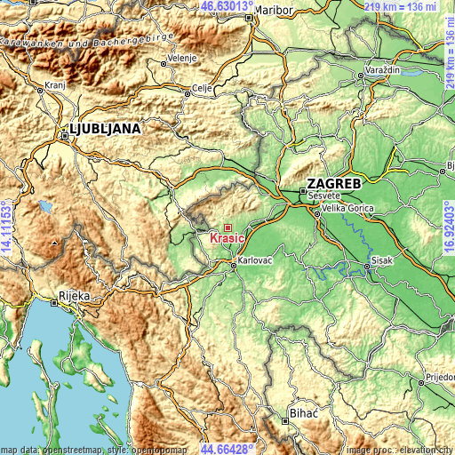 Topographic map of Krašić