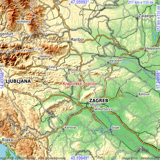 Topographic map of Krapinske Toplice