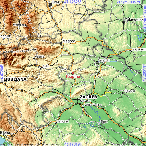 Topographic map of Krapina