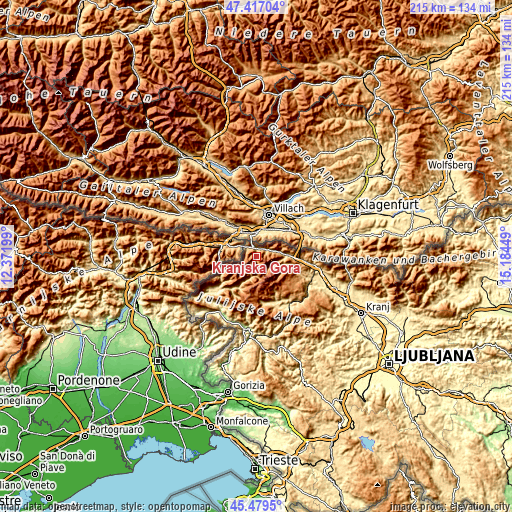 Topographic map of Kranjska Gora