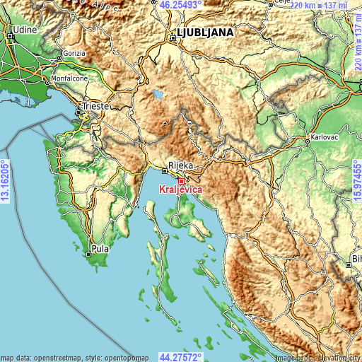 Topographic map of Kraljevica