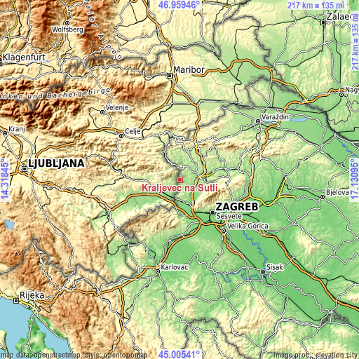 Topographic map of Kraljevec na Sutli