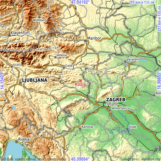 Topographic map of Kozje