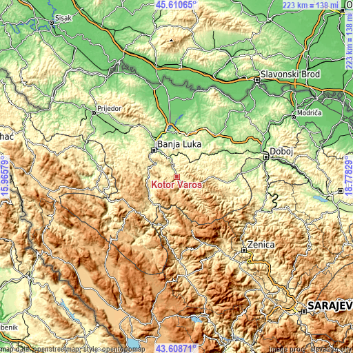 Topographic map of Kotor Varoš
