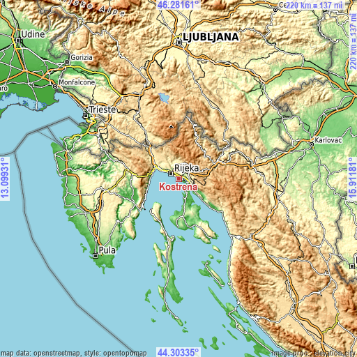 Topographic map of Kostrena