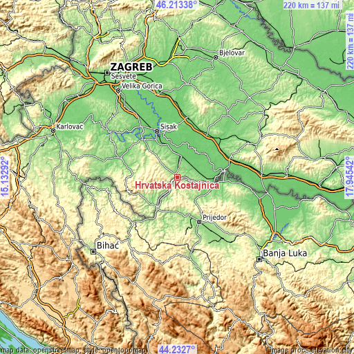 Topographic map of Hrvatska Kostajnica