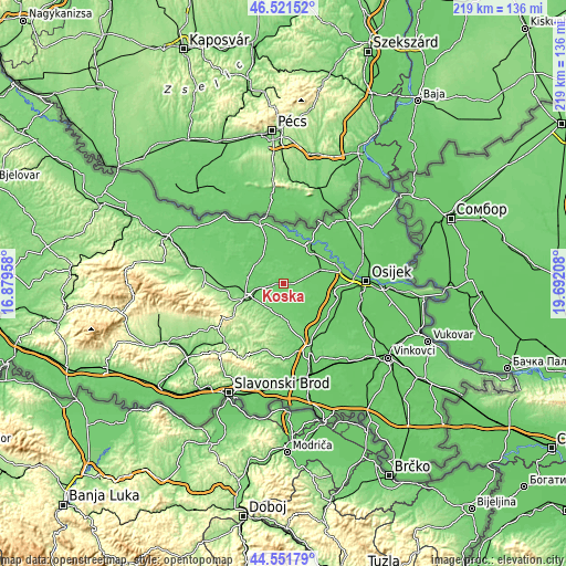 Topographic map of Koška
