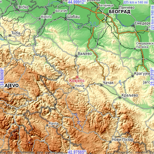 Topographic map of Kosjerić