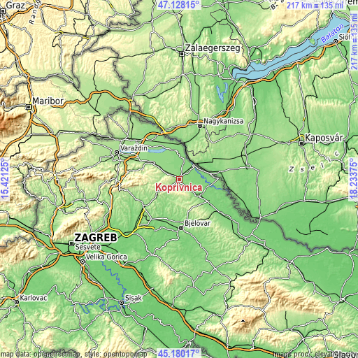Topographic map of Koprivnica