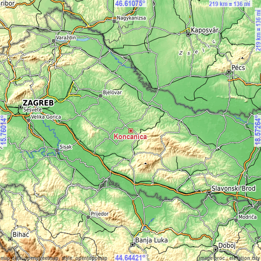 Topographic map of Končanica