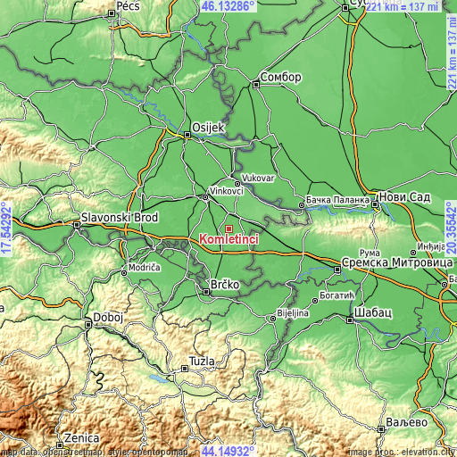 Topographic map of Komletinci