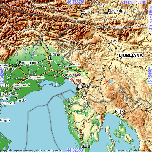 Topographic map of Komen