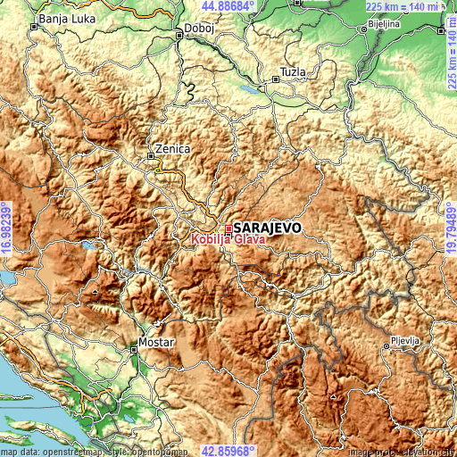 Topographic map of Kobilja Glava