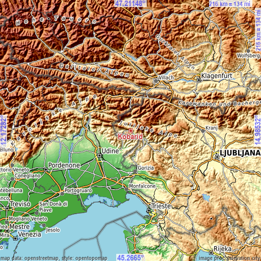 Topographic map of Kobarid