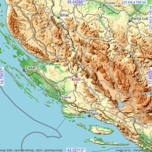 Topographic map of Knin