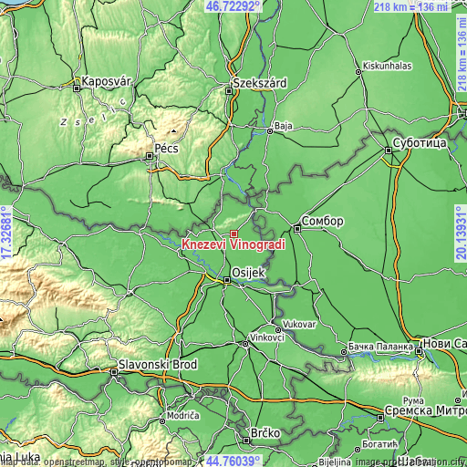 Topographic map of Kneževi Vinogradi