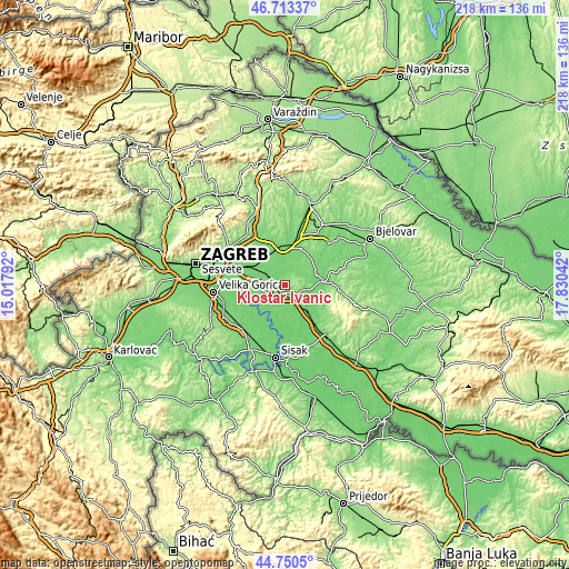 Topographic map of Kloštar Ivanić