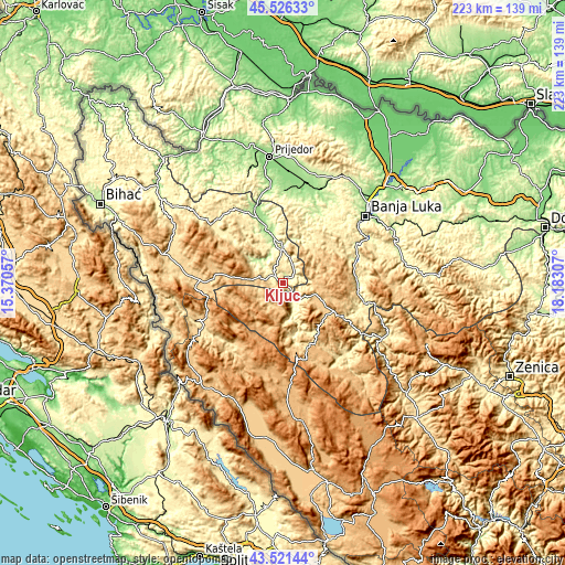 Topographic map of Ključ