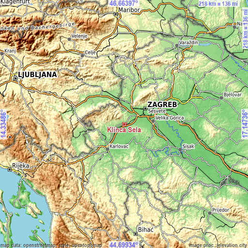 Topographic map of Klinča Sela