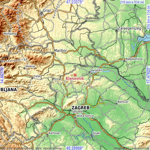 Topographic map of Klenovnik