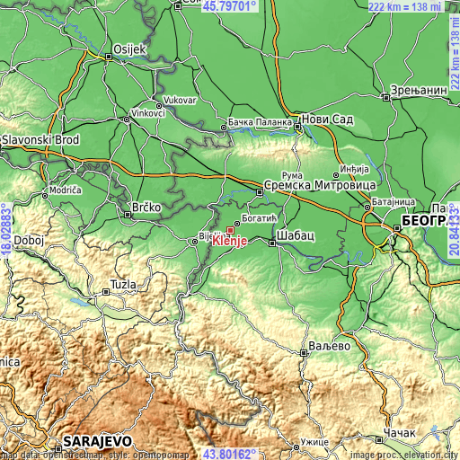 Topographic map of Klenje