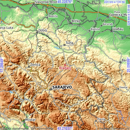 Topographic map of Kladanj