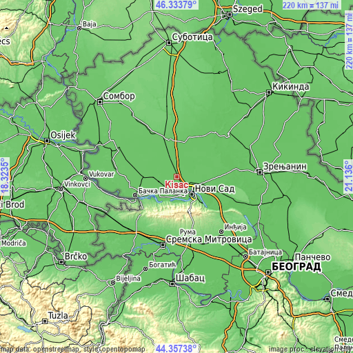 Topographic map of Kisač