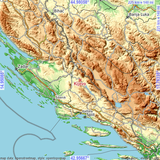 Topographic map of Kijevo