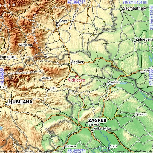 Topographic map of Kidričevo