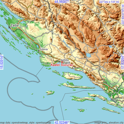 Topographic map of Kaštel Sućurac