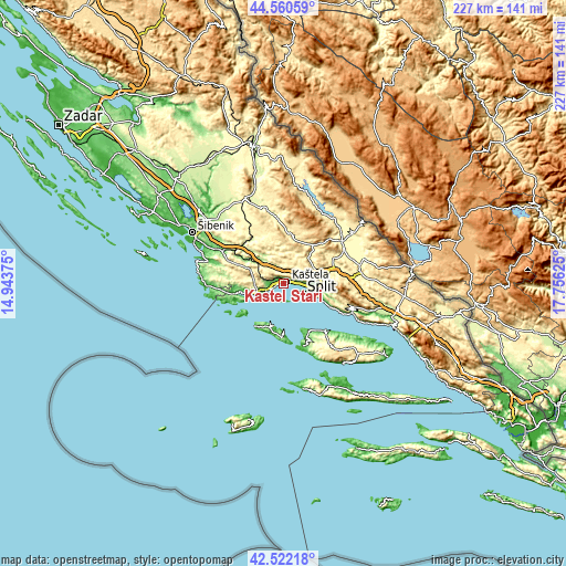 Topographic map of Kaštel Stari