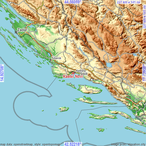 Topographic map of Kaštel Novi