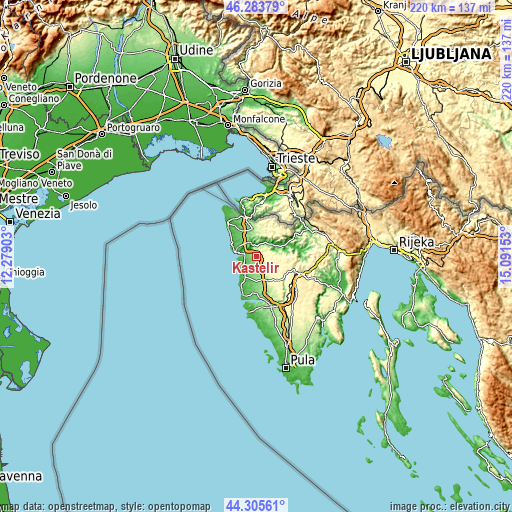 Topographic map of Kaštelir