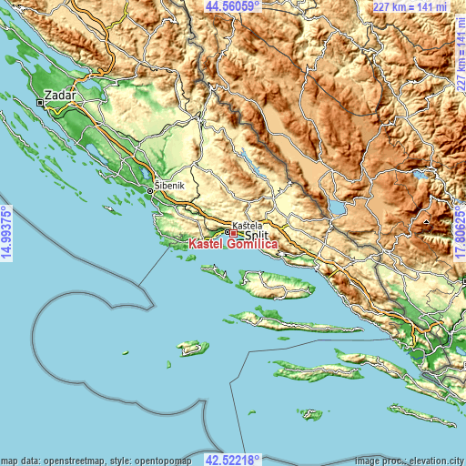 Topographic map of Kaštel Gomilica