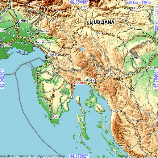 Topographic map of Kastav