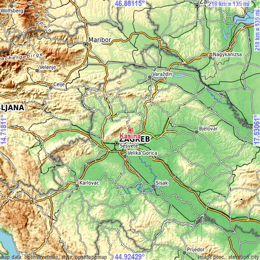 Topographic map of Kašina