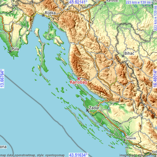 Topographic map of Karlobag