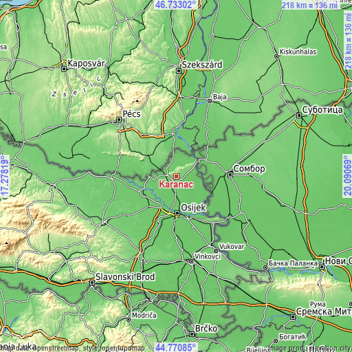 Topographic map of Karanac