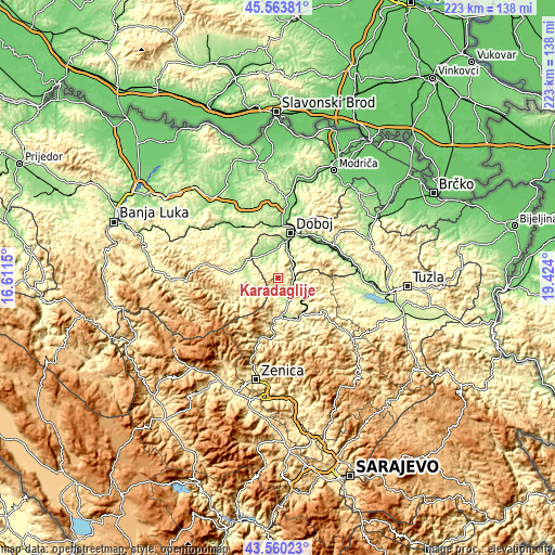 Topographic map of Karadaglije