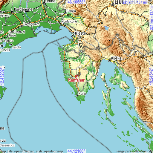 Topographic map of Kanfanar