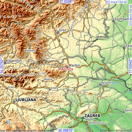 Topographic map of Kamnica