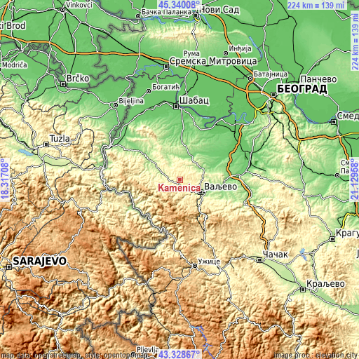 Topographic map of Kamenica